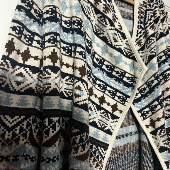 Lucky Brand Open-Front Aztec Print Cardigan Blue White Brown Size Medium Tribal - Picture 3 of 6